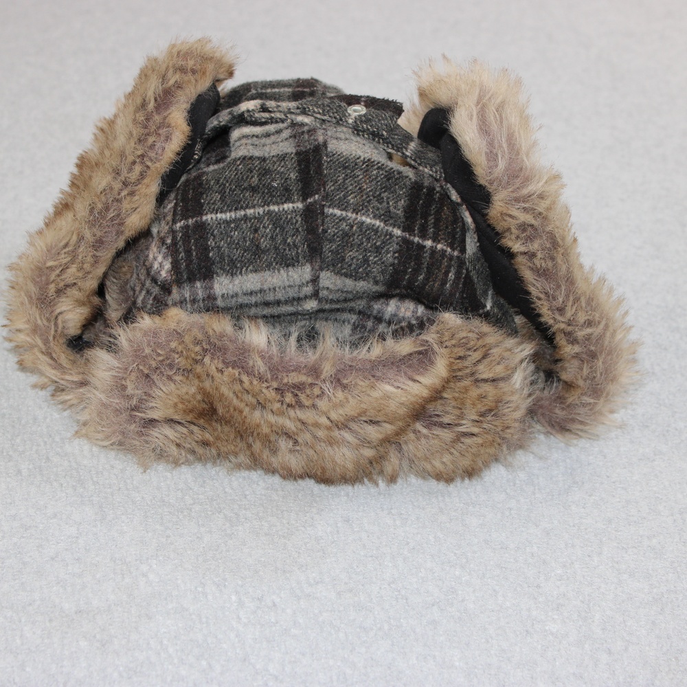 Block Headwear Trapper Hat Men Large Brown Plaid Faux Fur Lined Winter Ear Flap